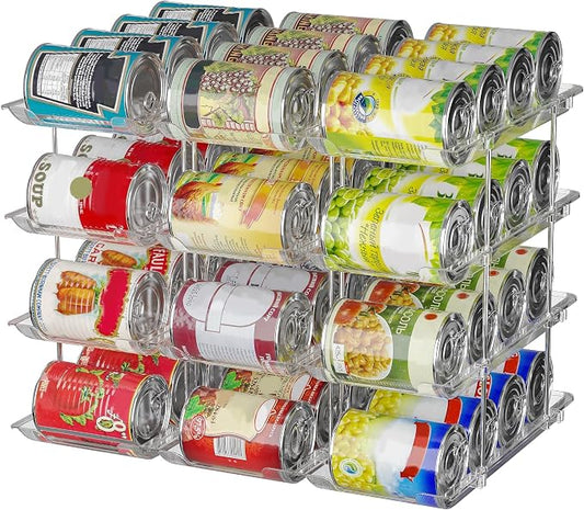 Can Organizer For Pantry, Adjustable Height And Width Canned Goods Organizer, Soup Can Rollers Organizer Holds Up to 48 Cans for Kitchen Cabinet or Refrigerator (CLear 4 Tier) by STORICANS