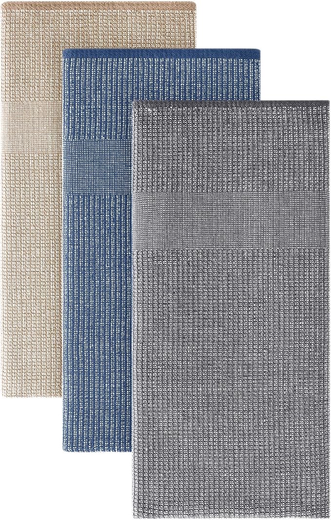 Homaxy 380 GSM Cotton Premium Kitchen Towels 3 Pack, 18"x 28", Multicolor | Flat and Terry Dish Towels, Highly Absorbent Tea Towel Set with Hanging Loop, Soft Utility Kitchen Hand Towels by Homaxy