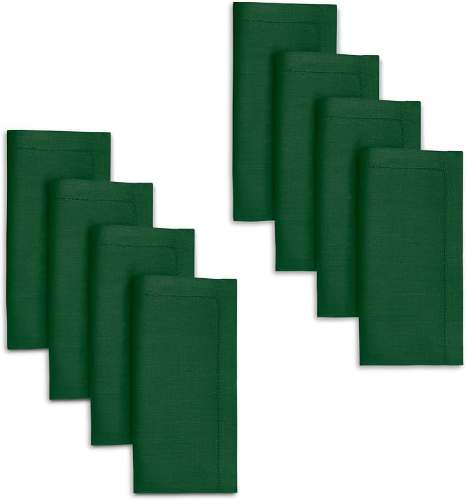 Signature Linen™ by D'Moksha Eden Green Dinner Napkins Set of 8, 20 x 20 Inch Cloth Napkins, 100% Pure Linen, Hemstitch, Machine Washable Table Napkins- Summer, Weddings, Outdoor hostings by DMokshaHomes
