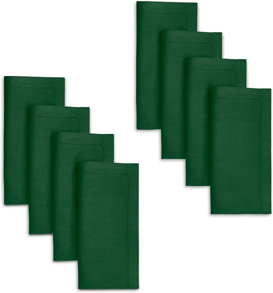 Signature Linen™ by D'Moksha Eden Green Dinner Napkins Set of 8, 20 x 20 Inch Cloth Napkins, 100% Pure Linen, Hemstitch, Machine Washable Table Napkins- Summer, Weddings, Outdoor hostings by DMokshaHomes