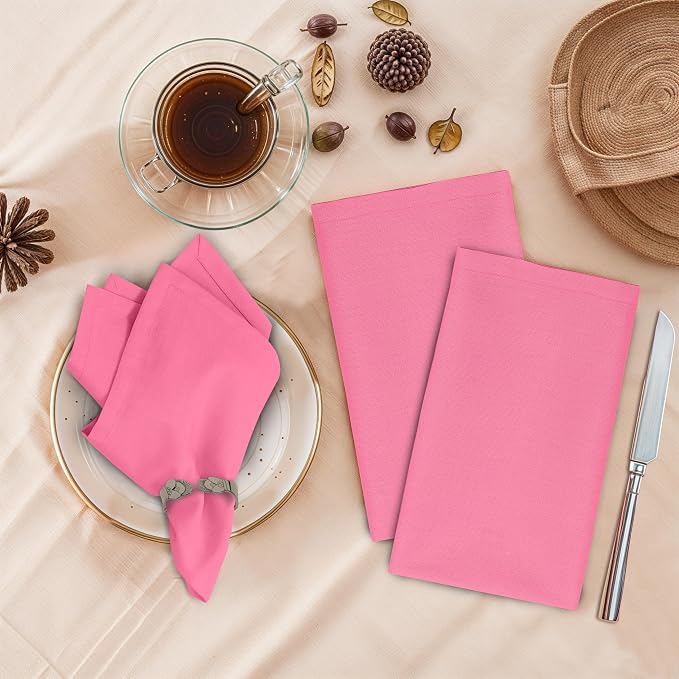 Ruvanti Cloth Napkins Set of 12, 18x18 Inches, 100% Cotton, Washable, Soft & Absorbent, Perfect for Wedding, Christmas, ‎Thanksgiving Dinners - Pink - Image 2