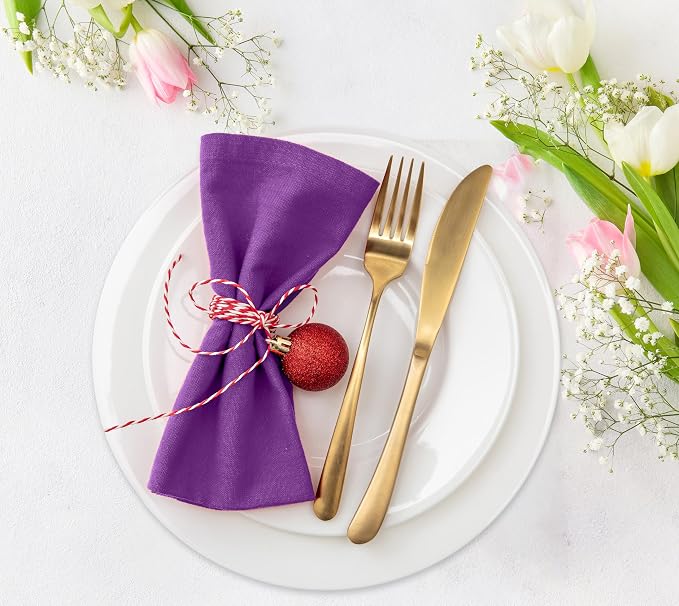 Ruvanti Cloth Napkins Set of 12, 18x18 Inches Napkins Cloth Washable, Soft, Durable, Absorbent, Cotton Blend. Table Dinner Napkins Cloth for Hotel, Lunch, Restaurant, Wedding Events, Parties - Purple - Image 2