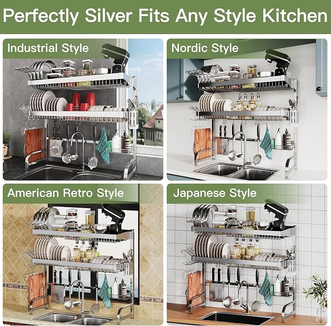 Over The Sink Dish Drying Rack, Extra Large Capacity Dish Drainer | 3 Tier Extra Large All Stainless Steel Expandable Plate Strainers, Rustproof Metal, Counter Space Saving, Modern Silver - Image 10
