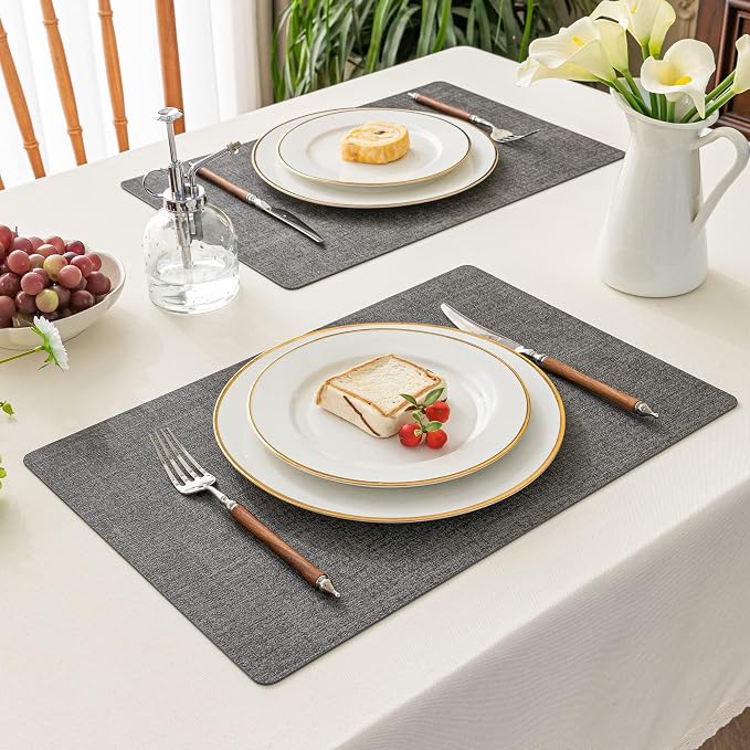 Romanstile Vinyl Placemats Set of 6, Reversible Faux Leather Heat Resistant Wipeable Table Mats, Waterproof Washable Non-Slip Table Placemats for Dining/Kitchen/Party/Outdoor (Dark Gray, 12" x 17") - Image 7
