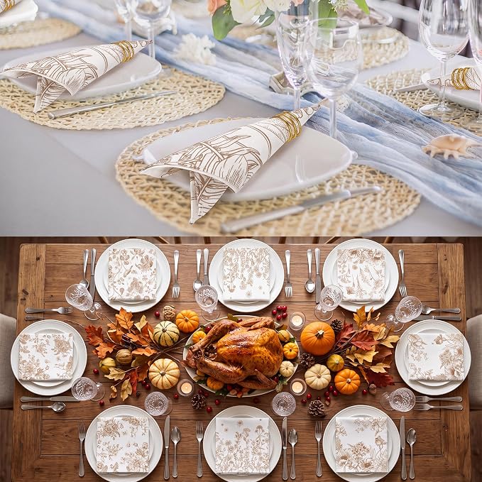 Kochorie 12 Pieces Brown Floral Cloth Napkins, 18 x 18 Inch Reusable Soft Fabric Napkins, Autumn Table Dinner Napkin for Fall Thanksgiving Tea Party Holiday Home Kitchen Wedding Restaurant - Image 5