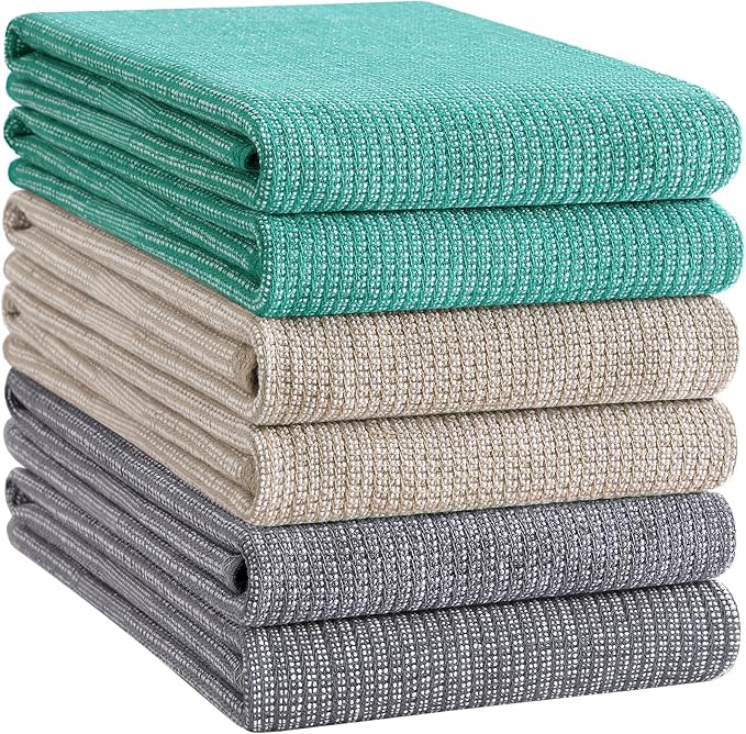 Homaxy 380 GSM Cotton Premium Kitchen Towels 6 Pack, 18"x 28", Mix | Flat and Terry Dish Towels, Highly Absorbent Tea Towel Set with Hanging Loop, Soft Kitchen Hand Towels, Grey/Green/Khaki - Image 8