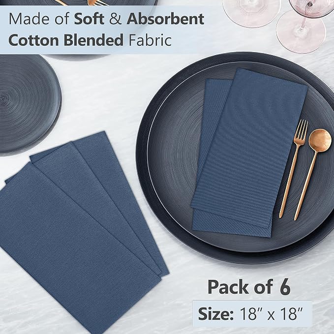 Ruvanti Cloth Napkins Set of 6, 18x18 Inches Napkins Cloth Washable, Soft, Durable, Absorbent, Cotton Blend. Table Dinner Napkins Cloth for Hotel, Lunch, Restaurant, Wedding Parties - Ocean Blue - Image 4