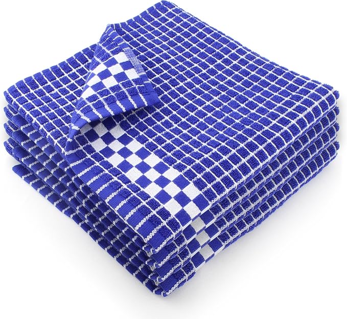 Fecido Classic Dark Kitchen Dish Towels with Hanging Loop - Heavy Duty Absorbent Dish Clothes - European Made 100% Cotton Tea Towels - Set of 4, Blue by Fecido