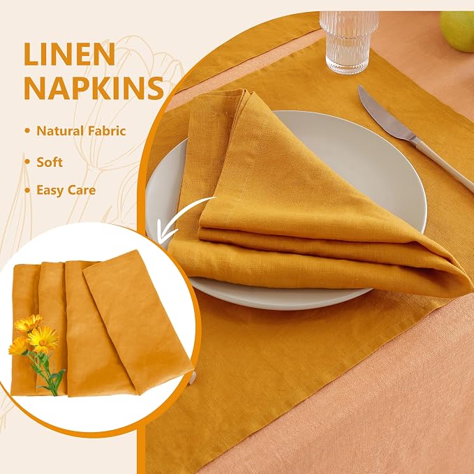 100% Linen Napkins 20x20Inch Set of 4,Cloth Napkins Dinner Napkins,Stone Washed Natural French Flax Napkins for Weddings,Decorative Easter,Mother's Day(Yellow) - Image 3