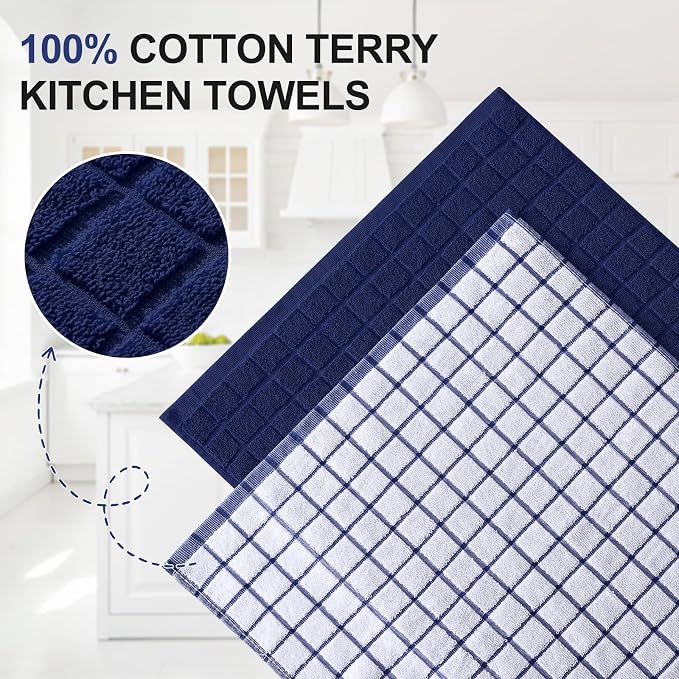 Homaxy Large Premium Cotton Kitchen Towels 16"x 28", 4 Pack, Dusty Blue | Natural Ring Spun 390 GSM Dish Towels, Super Absorbent Terry Kitchen Hand Towels, Soft Tea Towels with Hanging Loop - Image 2