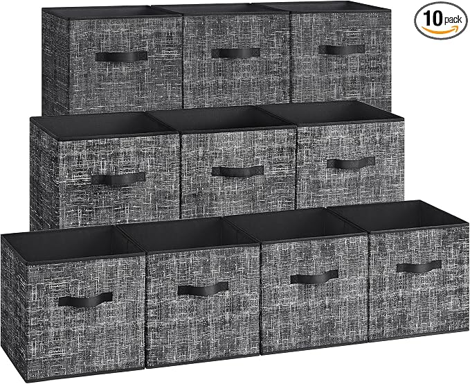 SONGMICS Storage Cubes, 13 x 13 x 13 Inches Non-Woven Fabric Bins with Double Handles, Set of 10, Closet Organizers for Shelves, Foldable, for Clothes, Classic Black UROB133B01 by Unknown