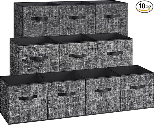 SONGMICS Storage Cubes, 13 x 13 x 13 Inches Non-Woven Fabric Bins with Double Handles, Set of 10, Closet Organizers for Shelves, Foldable, for Clothes, Classic Black UROB133B01 by Unknown