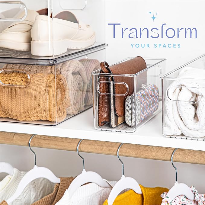 Plastic Food Storage 6 Pack Clear Container Bin with Handles for Organizing Kitchen, Pantry, Refrigerator, Freezer, Pantry, Cabinet, Closet, Bathroom. 10”x4”x5” - Image 5