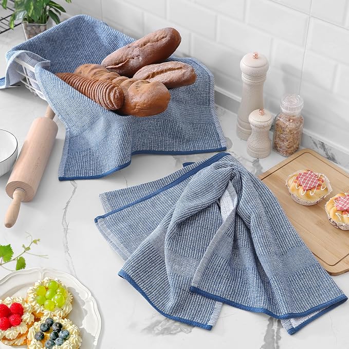 Homaxy 380 GSM Cotton Premium Kitchen Towels 6 Pack, 18"x 28", Mix | Flat and Terry Dish Towels, Highly Absorbent Tea Towel Set with Hanging Loop, Soft Kitchen Hand Towels, Navy/Khaki/Black - Image 6
