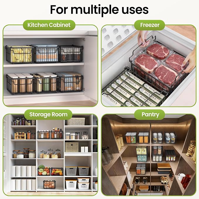 Freezer Organizer Bins, 3 Pack Enlarged Baskets for 5-9 Cu.FT Deep Freezer | Stackable Chest Freezer Organizer Bins, Foldable with Handles, Black Storage Container Baskets for Sort Frozen Meats - Image 7