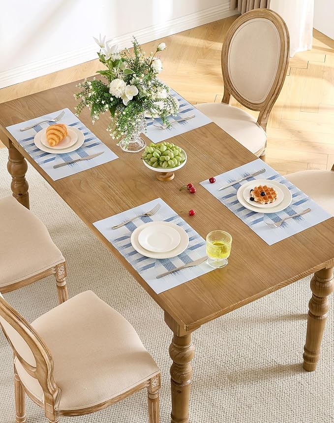 Leetaltree Geometric Print Blue Placemats Set of 12 - Heat Resistant Non-Slip Place mats for Dining Table, Washable Durable PVC Vinyl Woven Table Mats (Geometric Blue, 12) - Image 5