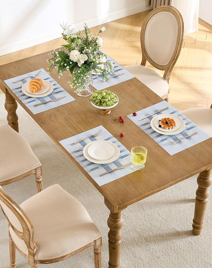 Leetaltree Geometric Print Blue Placemats Set of 8 - Heat Resistant Non-Slip Place mats for Dining Table, Washable Durable PVC Vinyl Woven Table Mats (Geometric Blue, 8) - Image 2