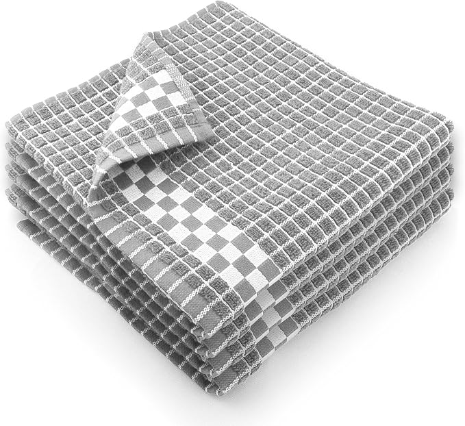 Fecido Classic Dark Kitchen Dish Towels with Hanging Loop - Heavy Duty Absorbent Dish Clothes - European Made 100% Cotton Tea Towels - Set of 4, Silver Gray by Fecido