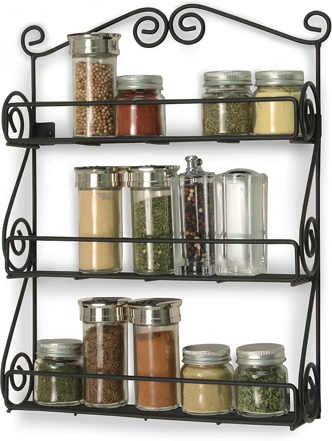 Spectrum Diversified Scroll Wall-Mounted Traditional Spice Rack Organizer for Cabinet & Kitchen, 3-Tier, Beauty & Nail Polish, 43710 - Image 4