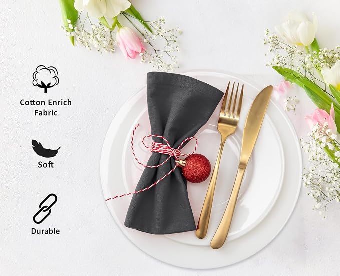 Ruvanti Cloth Napkins Set of 6, 18x18 Inches Napkins Cloth Washable, Soft, Durable, Absorbent, Cotton Blend. Table Dinner Napkins Cloth for Hotel, Lunch, Restaurant, Wedding Parties - Dark Grey - Image 4