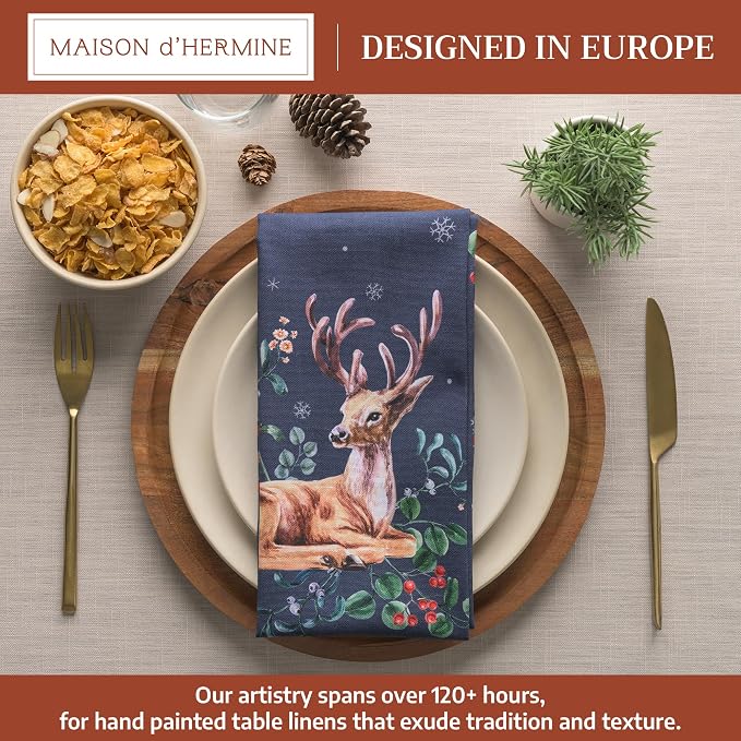 Maison d' Hermine Cloth Napkins Set of 4 Reusable 100% Cotton (20" x 20") | Everyday Square Napkins Cloth Washable Dinner Wedding Restaurant Hotel Kitchen Thanksgiving Christmas - Christmas Joy - Image 2