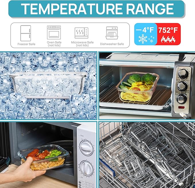 Vtopmart 18Pack Glass Food Storage Containers with Lids, Meal Prep Containers, Airtight Lunch Containers Leak Proof Locking Lids for Microwave, Oven, Freezer, Dishwasher - Image 7