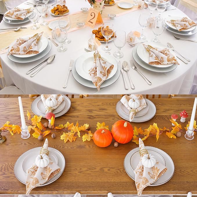 Kochorie 12 Pieces Orange Floral Cloth Napkins, 18 x 18 Inch Reusable Soft Fabric Napkins, Autumn Table Dinner Napkin for Fall Thanksgiving Tea Party Holiday Home Kitchen Wedding Restaurant - Image 5