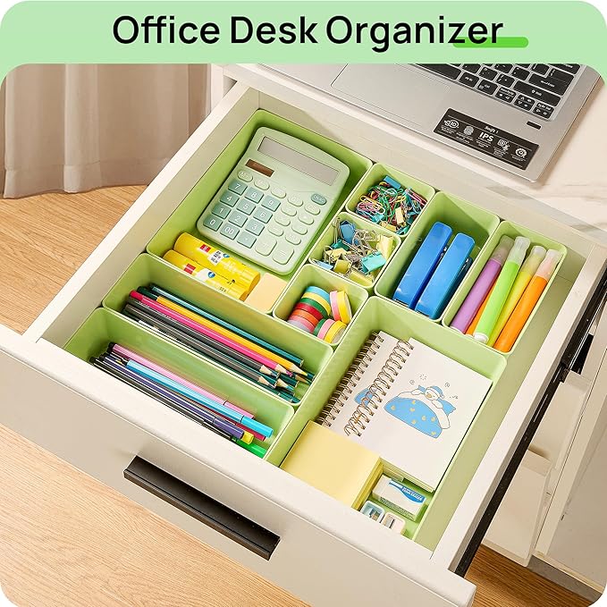 Vtopmart 25 Pack Plastic Drawer Organizers with Non-slip Rubber Pads | 4-Size Versatile Makeup Organizer, Storage Containers Small Bins for Makeup, Jewelries, Bedroom, Kitchen Utensils and Office - Image 6
