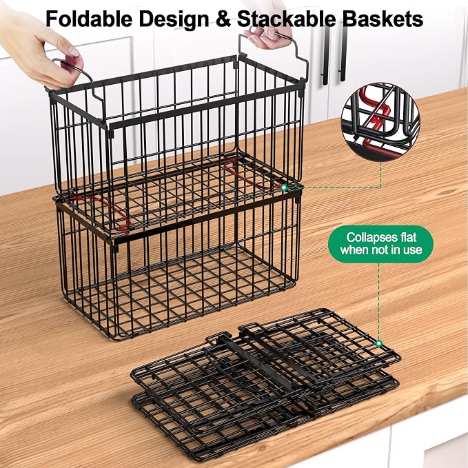 Freezer Organizer Bins, 6 Pack Big Baskets for 5/ 7 Cu.FT Deep Freezer | Stackable Chest Freezer Organizer Bins, Foldable Baskets with Handles, Black Storage Container Baskets for Sort Frozen Meats - Image 3