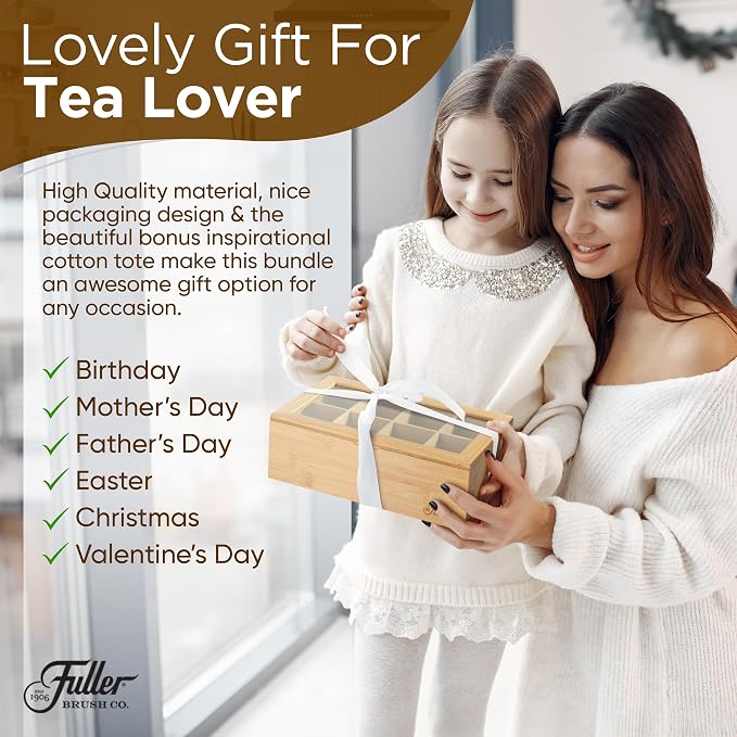 Fuller Bamboo Tea Box Organizer with 8 Compartments – Natural Bamboo Tea Storage Case with Clear Acrylic Lid – Elegant Fuller Tea Caddy for Tea Bags, Coffee Pods, Spices & More – Home & Office - Image 6