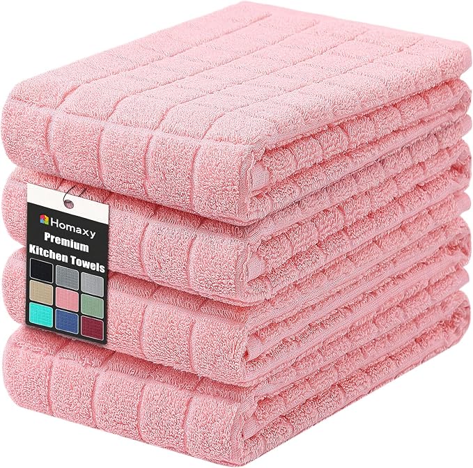 Homaxy Premium Ring Spun Cotton 390 GSM Kitchen Towels, 6 Pack, Pink | 16" x 28" Large Dish Towels, Super Absorbent Terry Hand Towels, Soft Tea Towels with Hanging Loops by Homaxy
