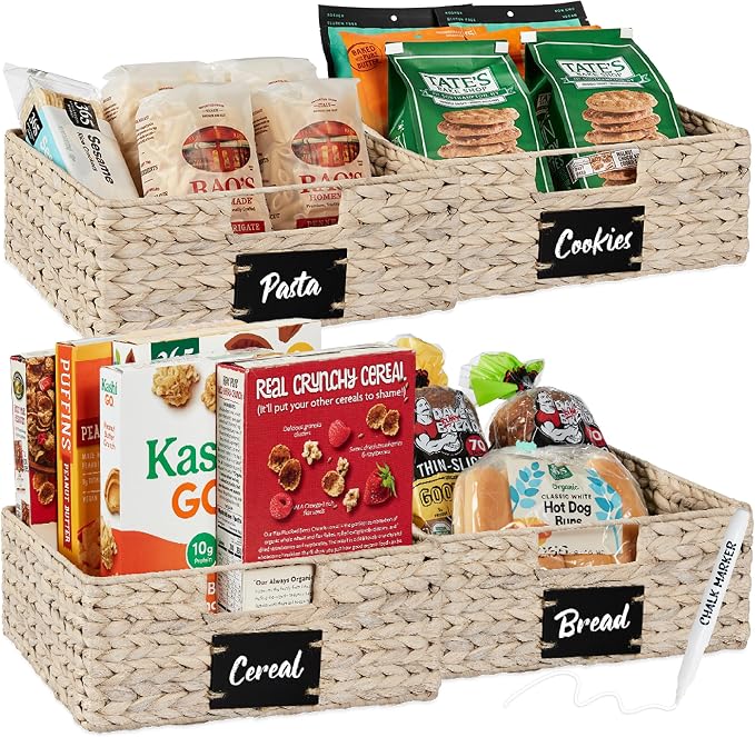 Best Choice Products Set of 4 13x12in Water Hyacinth Pantry Baskets, Woven Organizers w/Chalkboard Label, Chalk Marker - White by Unknown