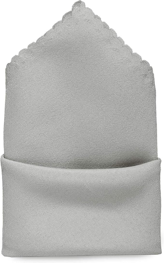 Pack of 12 Polyester Napkins 17 x 17 Inch Square with Scalloped Edge, Plain Washable Reusable Dining Table Cloth Napkin for Wedding Party Banquet Home Restaurant Bistro Decoration - Light Silver - Image 4