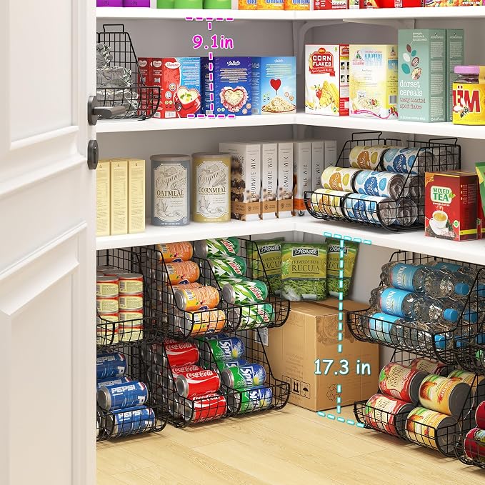 Stacking Can Dispensers 3 Tier with 3 Divider, Large Pantry Can Organizer, Beverage Drink Pop Soda Can Storage Basket, Can Holders for Pantry, Canned Food Rack Wire Bins for Kitchen Cabinet (3-Pack) - Image 5