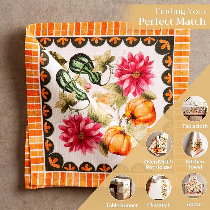 Maison d' Hermine Cloth Napkins Set of 4 Reusable 100% Cotton (20" x 20") | Everyday Square Napkins Cloth Washable Dinner Wedding Kitchen Thanksgiving Christmas - Pumpkin Garden - Cloudy Cream - Image 5