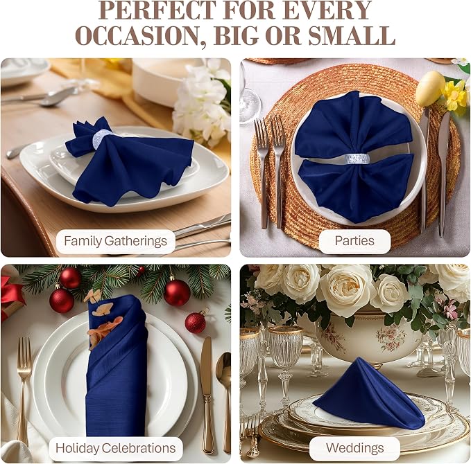 17x17-Inch Shantung Cloth Napkins, Deep Royal, Set of 24 | Bulk Case of 2 Dozen, Satin, Square, 100% Polyester Fabric, Reversible, Faux Dupioni Silk Reverse Side, Machine Washable - Image 4
