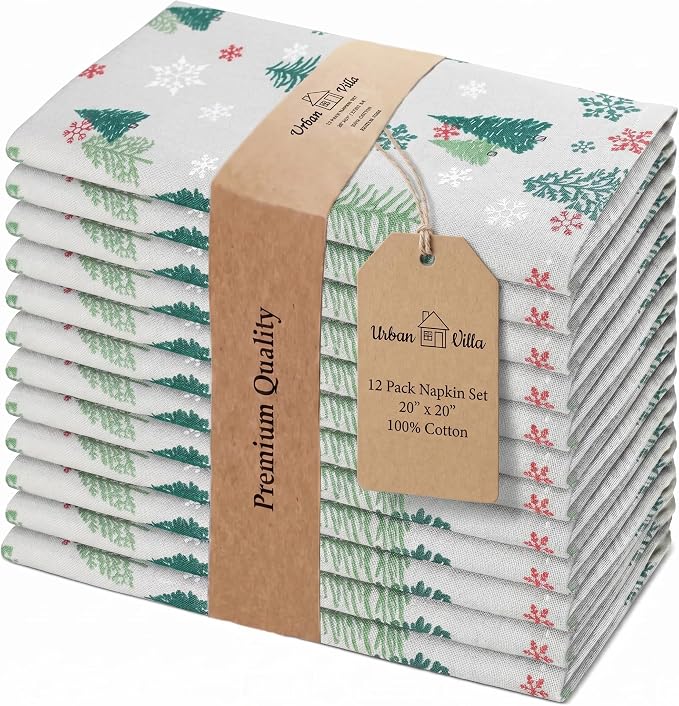 Urban Villa Cloth Napkins Cotton 20x20 (Set of 12) Greentree Print by CottonTrends