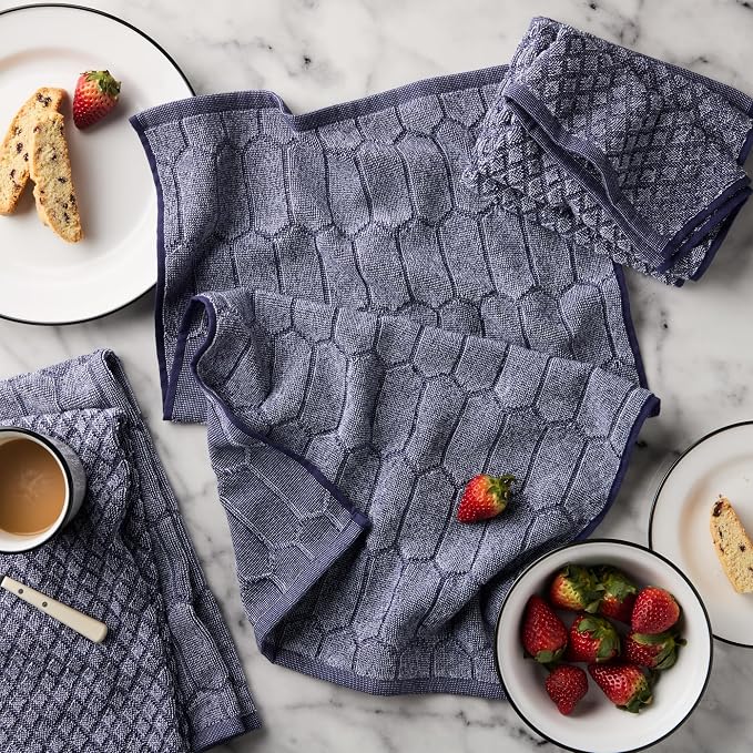 Martha Stewart Honeycomb Chambray Textured Kitchen Towel 4-Pack Set, 100% Cotton with Absorbent Terrycloth, Decorative Kitchen Towels, Navy Blue, 16"x28" - Image 2