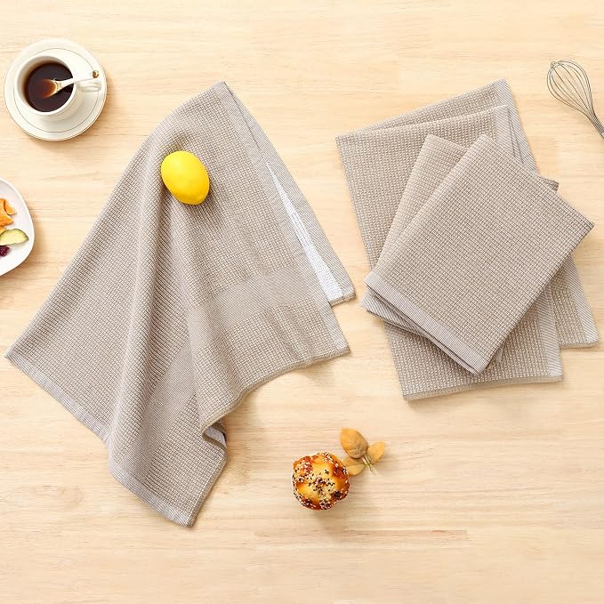 Homaxy 380 GSM Cotton Premium Kitchen Towels 12 Pack, 18"x 28", Khaki | Flat and Terry Dish Towels, Highly Absorbent Tea Towel Set with Hanging Loop, Soft Utility Kitchen Hand Towels - Image 5