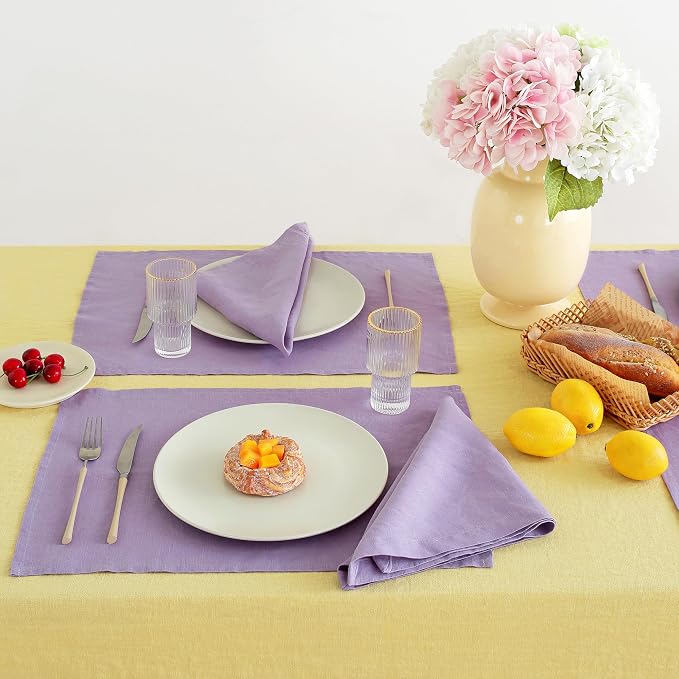 Linen Placemats 14x19Inch Set of 4,100% Linen Placemats Natural Rustic Tablemats for Easter,Mother's Day,Summer,Handcrafted from European Flax(Lavender) - Image 3