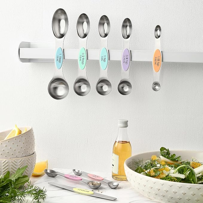 Spring Chef Dual Sided Magnetic Measuring Spoons Set, Pastel, Set of 8 & Stainless Steel Magnetic Measuring Cups, Set of 7, Black - 2 Product Bundle - Image 3