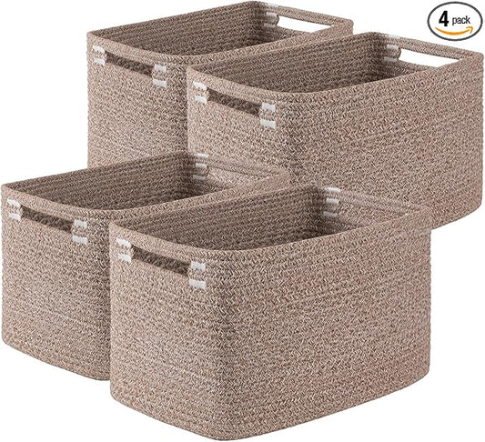 OIASKET 4Packs Natural Cotton Rope Storage Baskets for Organizing Toys, Clothes, Towels & Books, Soft Versatile Organizers for Shelves, Home Decorative Bins, 13''Lx9''Wx7.8''H, Linen Brown by OIASKET