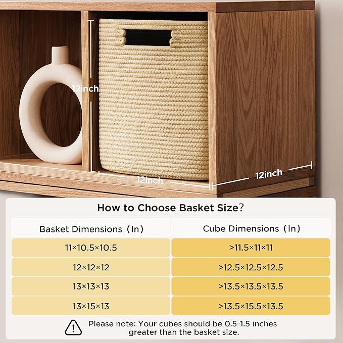 UBBCARE Set of 4 Storage Basket-12 X 12 X 12 in, Cotton Rope Basket for Shelves, Toys, Book, Cube Storage Bins with Handles, Woven Storage Basket for Organizing, Brown - Image 2