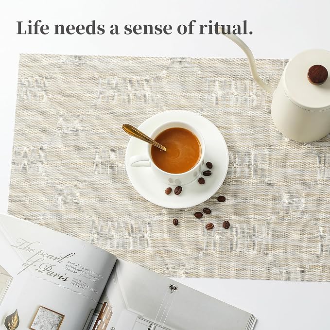 Leetaltree Wheat Placemats Set of 8 - Heat Resistant Non-Slip Place mats for Dining Table, Washable Durable PVC Vinyl Woven Table Mats（Wheat, 8） - Image 4