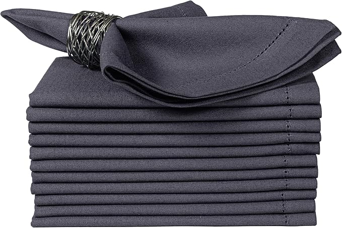 Bedding Craft Cotton Cloth Dinner Napkins Set of 12 – 18x18 Steel Grey with Hemstitched Mitered Corners – Machine Washable Reusable Napkins for Thanksgiving & Christmas by BeddingCraft