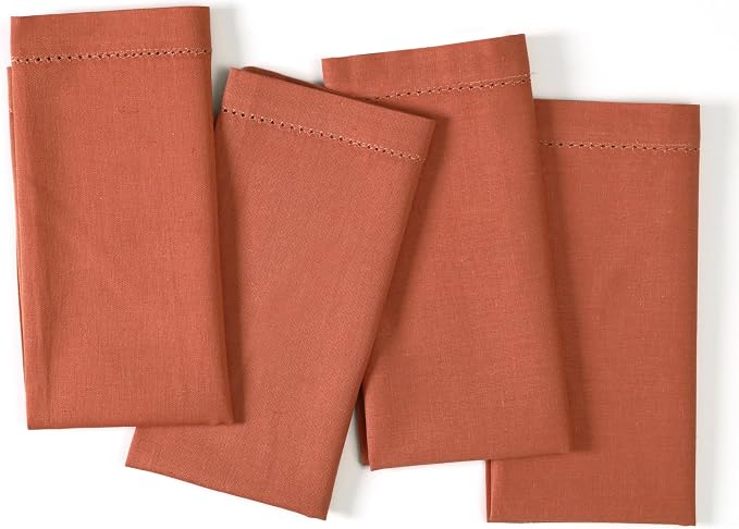 Ramanta Home Rust Cloth Dinner Napkin Set of 24-18x18 Inch | Cotton Linen Flax Hemstitched Napkins Washable for Everyday Use - Image 5
