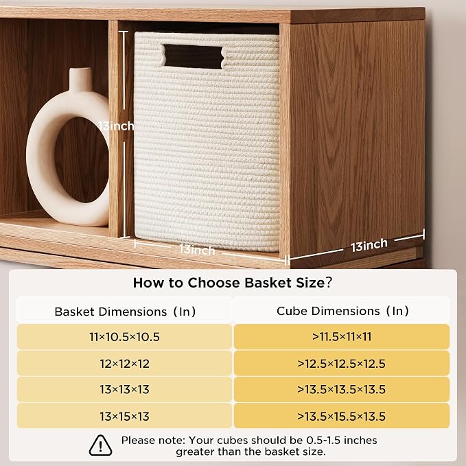 UBBCARE Set of 4 Storage Cubes-13 X 13 X 13 In, Cotton Rope Basket for Shelves, Toys, Book, Cube Storage Bin with Handles, Woven Storage Basket for Organizing, Beige - Image 2