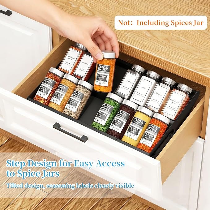 BOIVSHI Spice Rack for Drawer, 2-in-1 Seasoning Organizer for Countertop | 2 Tier Spice Drawer Organizer Insert, Save Countertop Space for Kitchen, Cabinet (Metal, Spice Jars Not Included) - Image 4