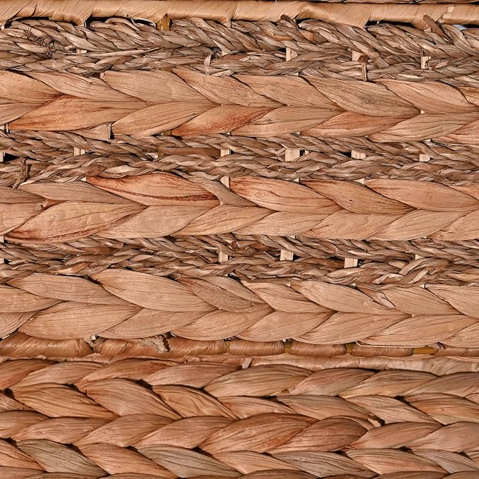 happimess Sandrine 3-Piece Hyacinth Storage Baskets with Lids, Natural | Handwoven Seagrass Wicker, Farmhouse Nesting Containers with Handles, Iron Metal Frame, Decorative Organizer Bins - Image 5
