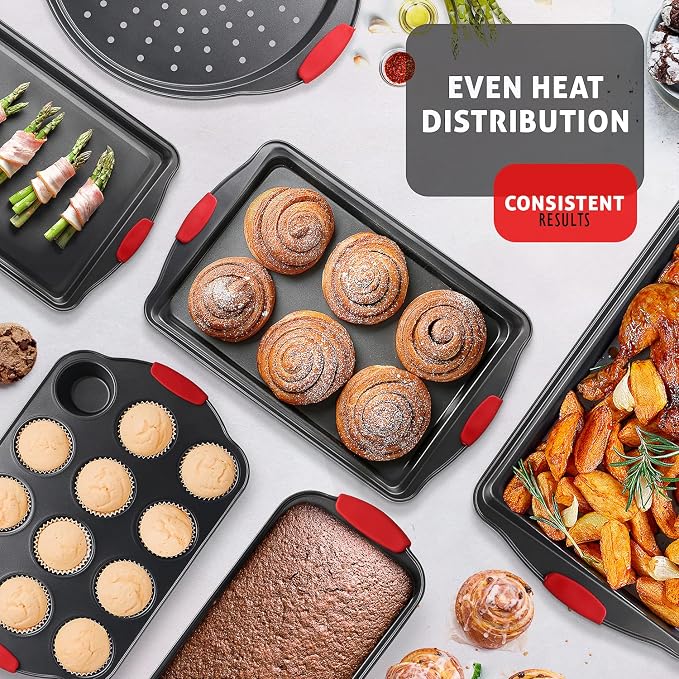 Baking Pan Set, 15 Piece Premium Nonstick Bakeware Sets BPA Free, Cookie Sheets Nonstick Steel Baking Sheets for Oven with Muffin Pan, Cake Pan & Kitchen Utensils - Black - Image 8